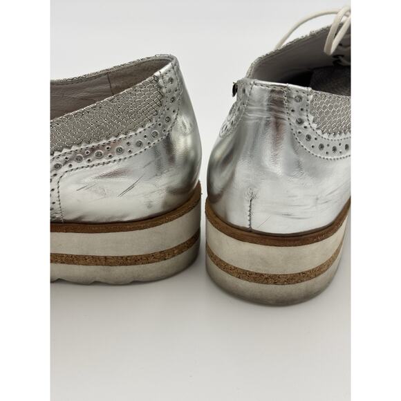 Mephisto Wing Tip Oxfords Wedge Platform Silver Leather Size 8.5 Air Relax - Picture 13 of 16